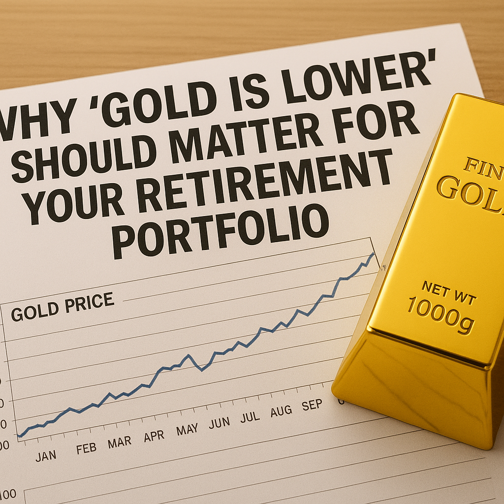 Gold bars and financial documents underlined by the phrase ‘Gold is not lower’—symbolizing price resilience and investor interest in physical gold